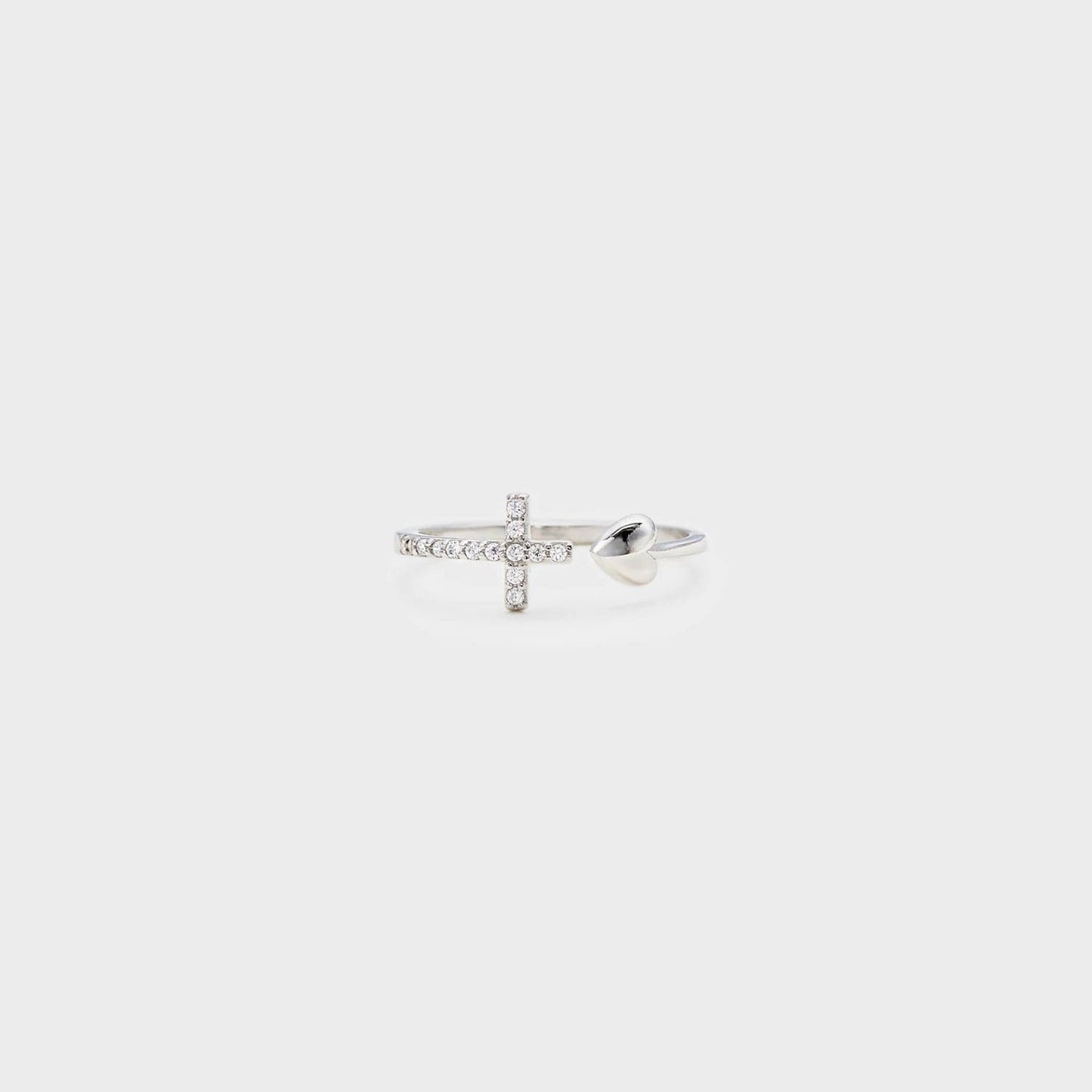 Heart Shape Cross Inlaid Zircon Open Ring.