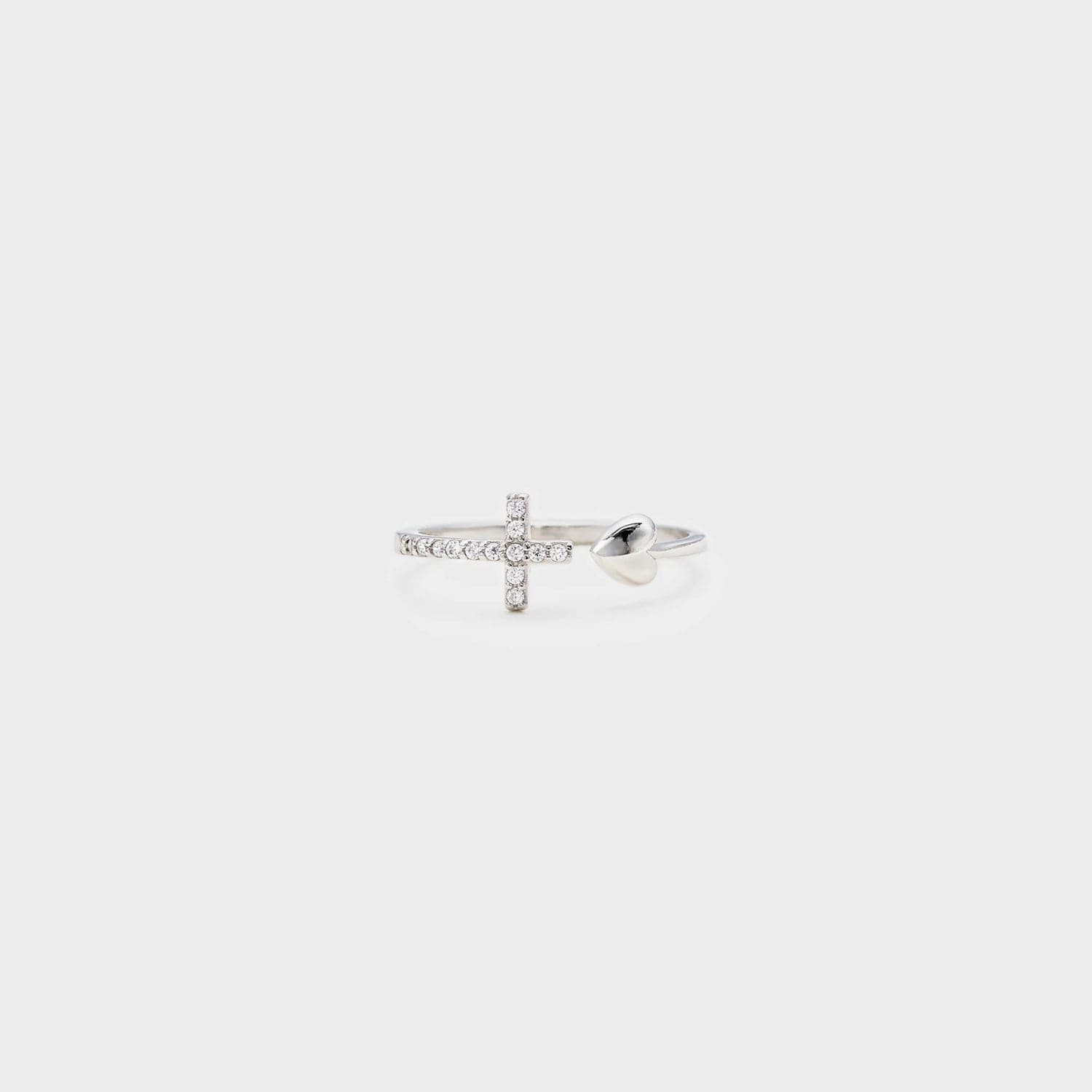 Heart Shape Cross Inlaid Zircon Open Ring.