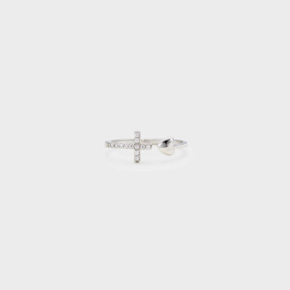 Heart Shape Cross Inlaid Zircon Open Ring.