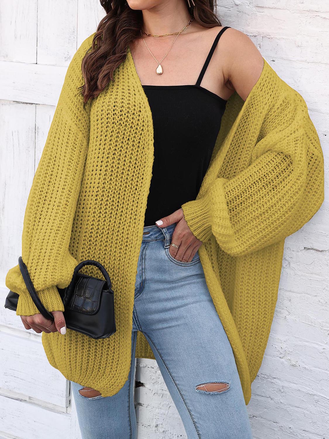 Open Front Dropped Shoulder Longline Cardigan.