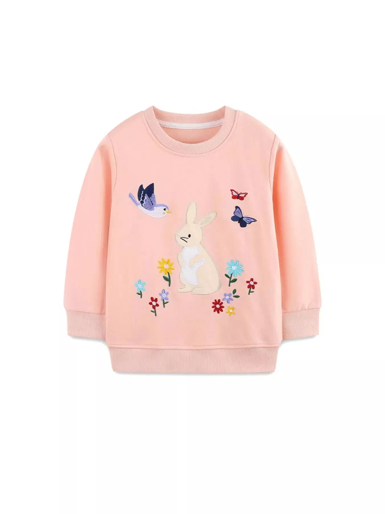Children's Cute Bunny Embroidered Round Neck Sweatshirt Simply Love