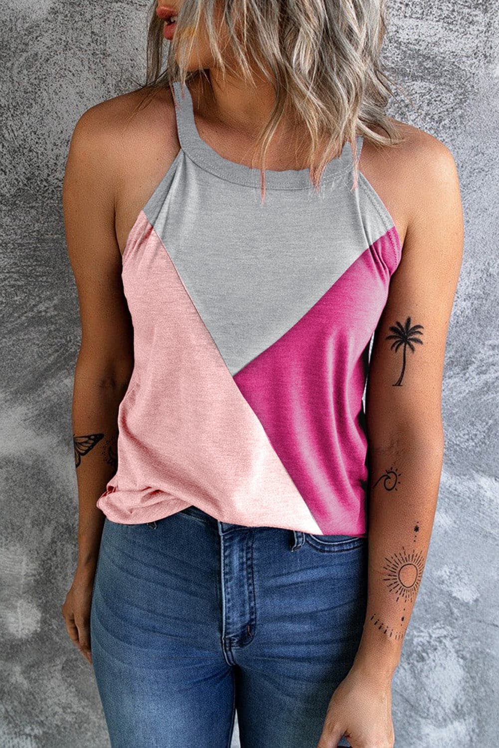 Color Block Grecian Neck Tank.