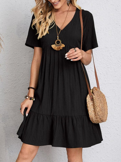 Full Size V-Neck Short Sleeve Dress.