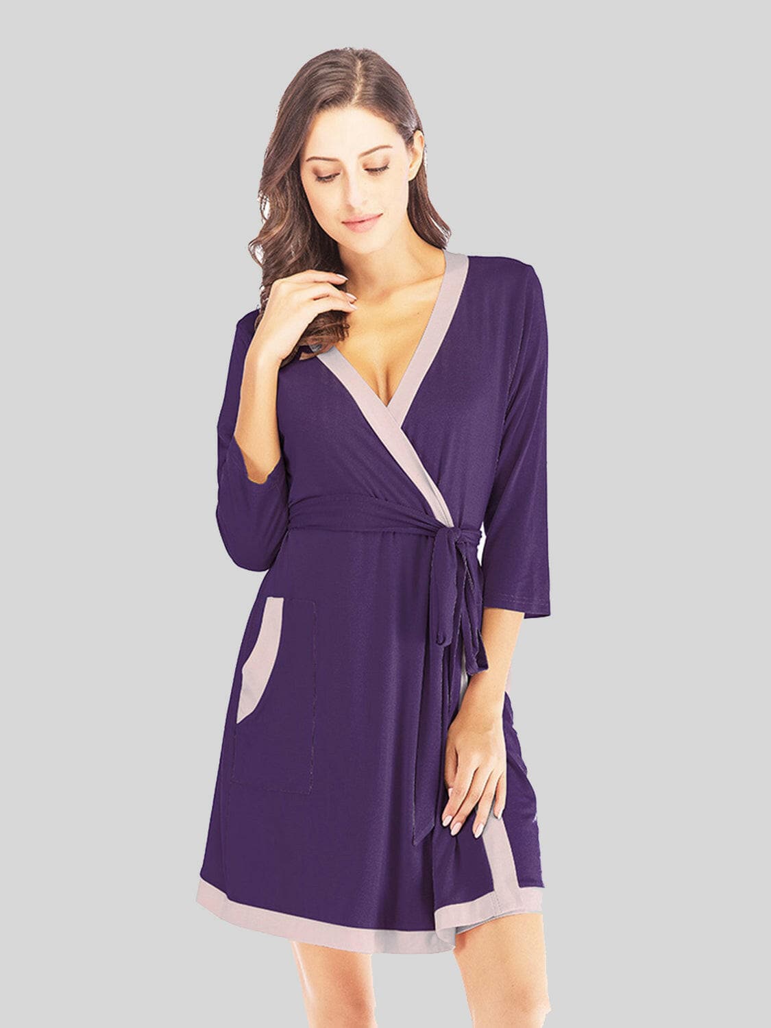 Tie Waist Surplice Neck Robe with Pockets.