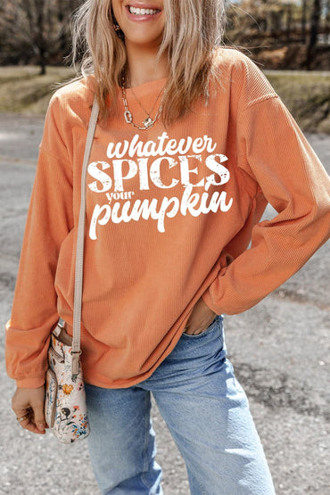 Letter Graphic Round Neck Long Sleeve Oversize Sweatshirt.