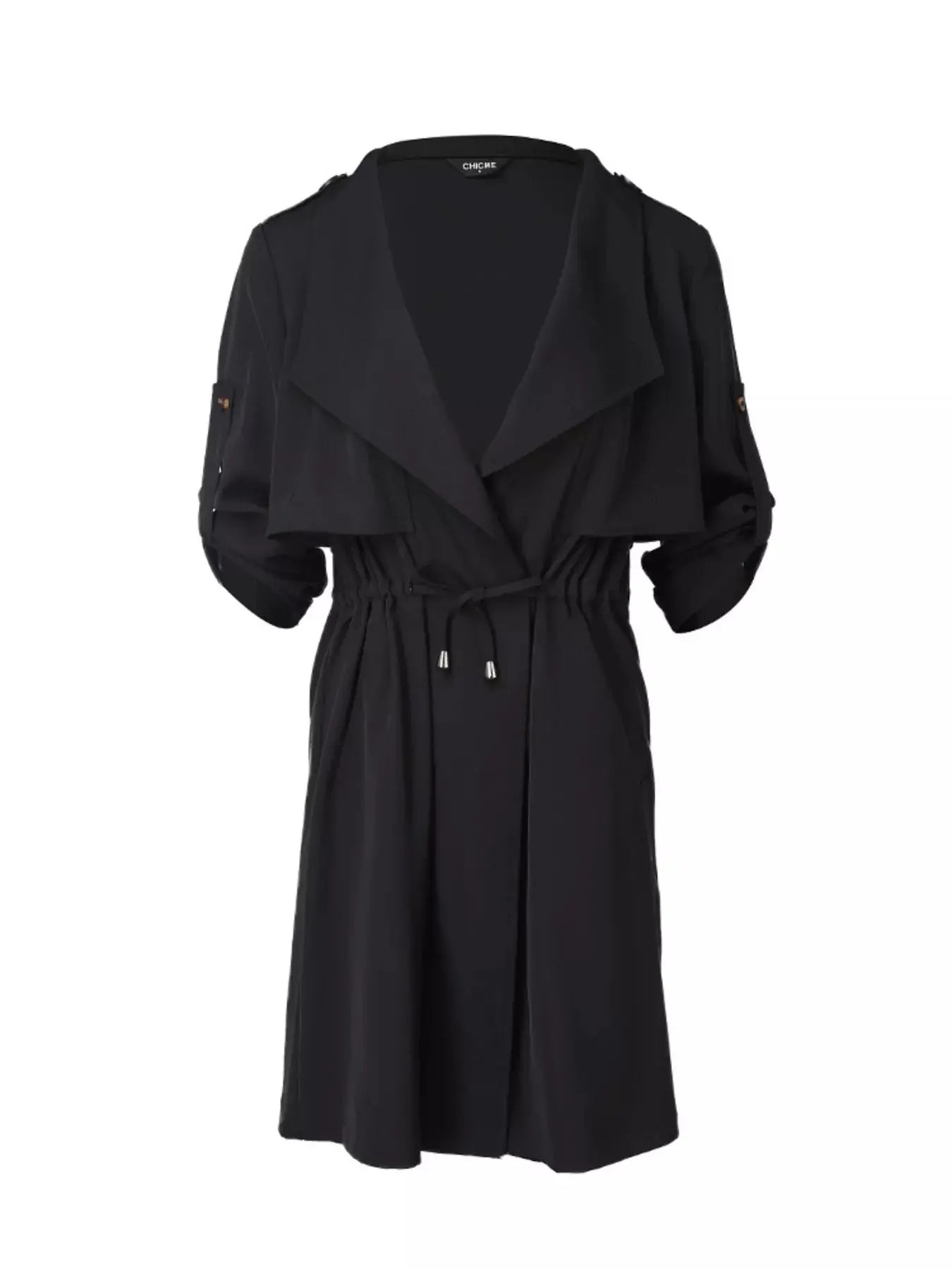 Beige Drape Collar Lightweight Trench Coat With Pockets And Drawstring Simply Love
