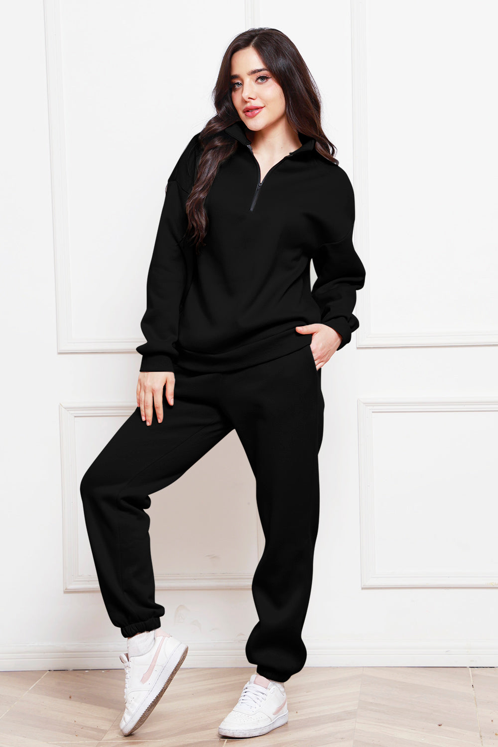 Half Zip Long Sleeve Sweatshirt and Pants Set Coco’s Tee Boutique
