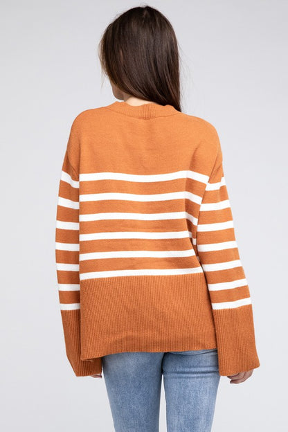 Ribbed hem striped sweater - cozy chic