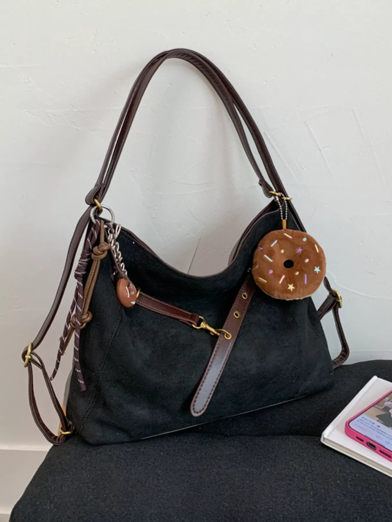 Adjustable Strap Handbag with Charm Simply Love