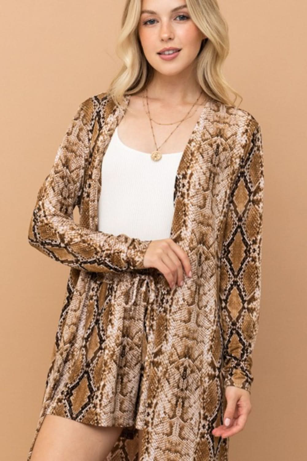 Exotic snake print long cardigan