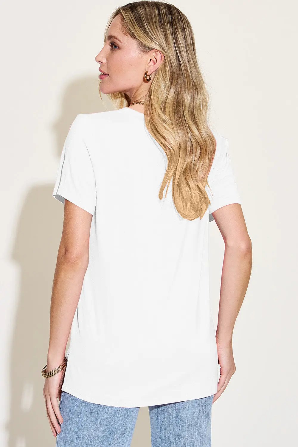 Basic Bae Bamboo Full Size V-Neck High-Low T-Shirt - Love Salve