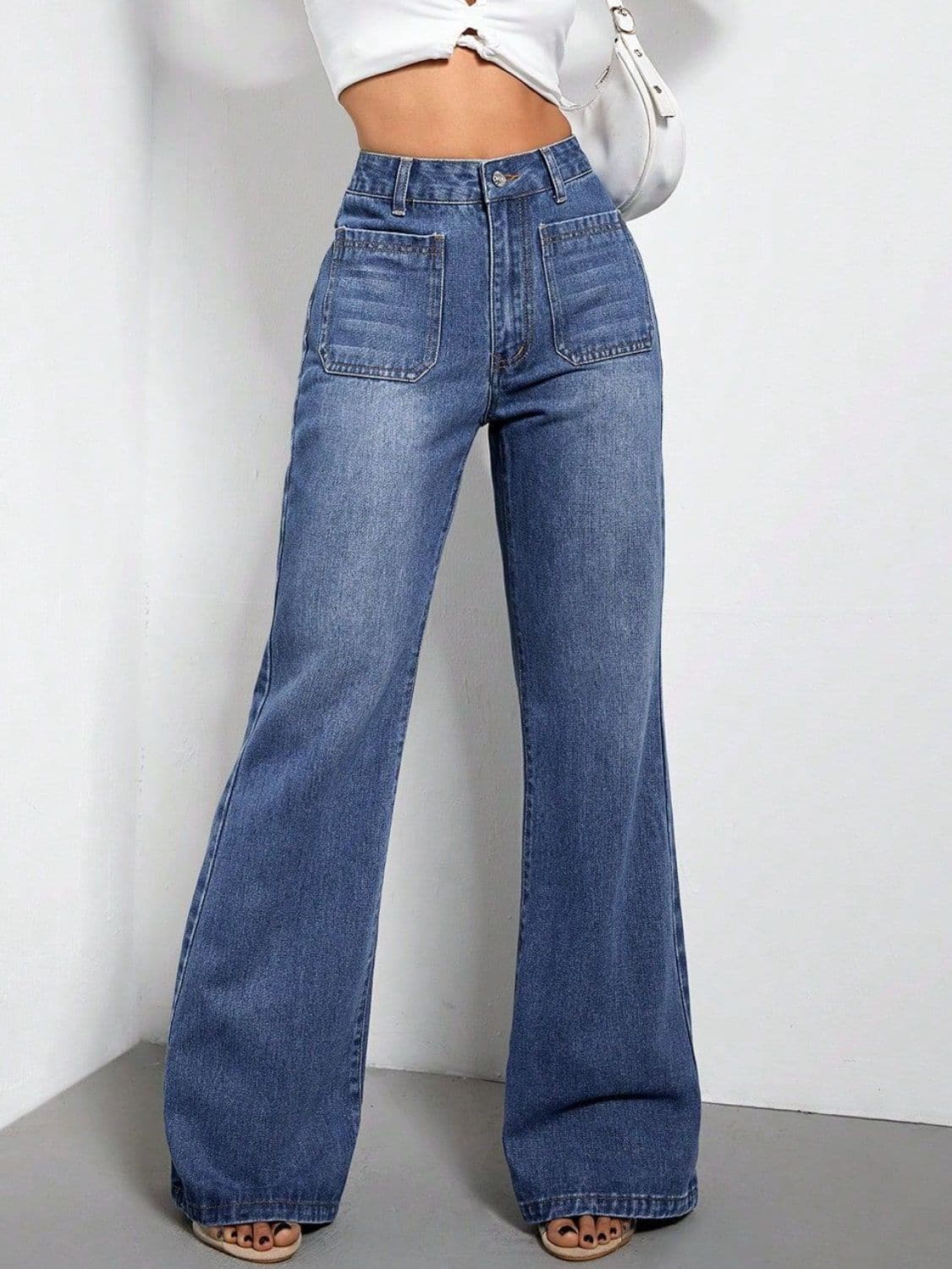 High Waist Bootcut Jeans with Pockets.