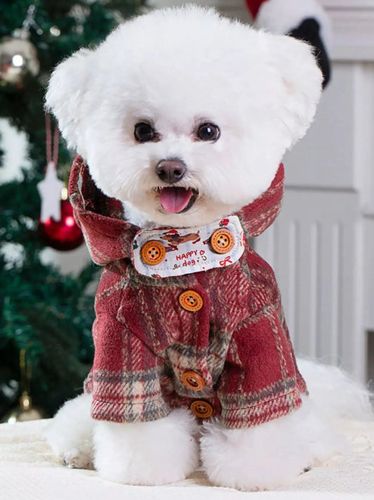 Plaid Button-Down Pet Coat with Hood Simply Love