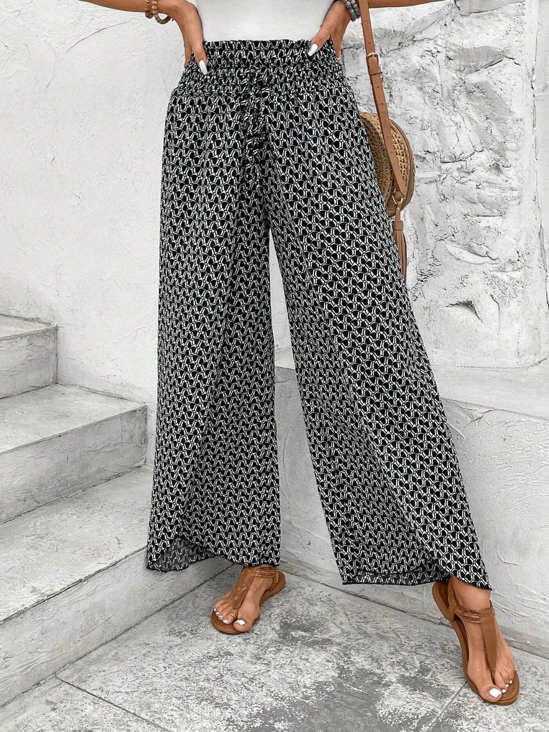 Tied Printed Wide Leg Pants.