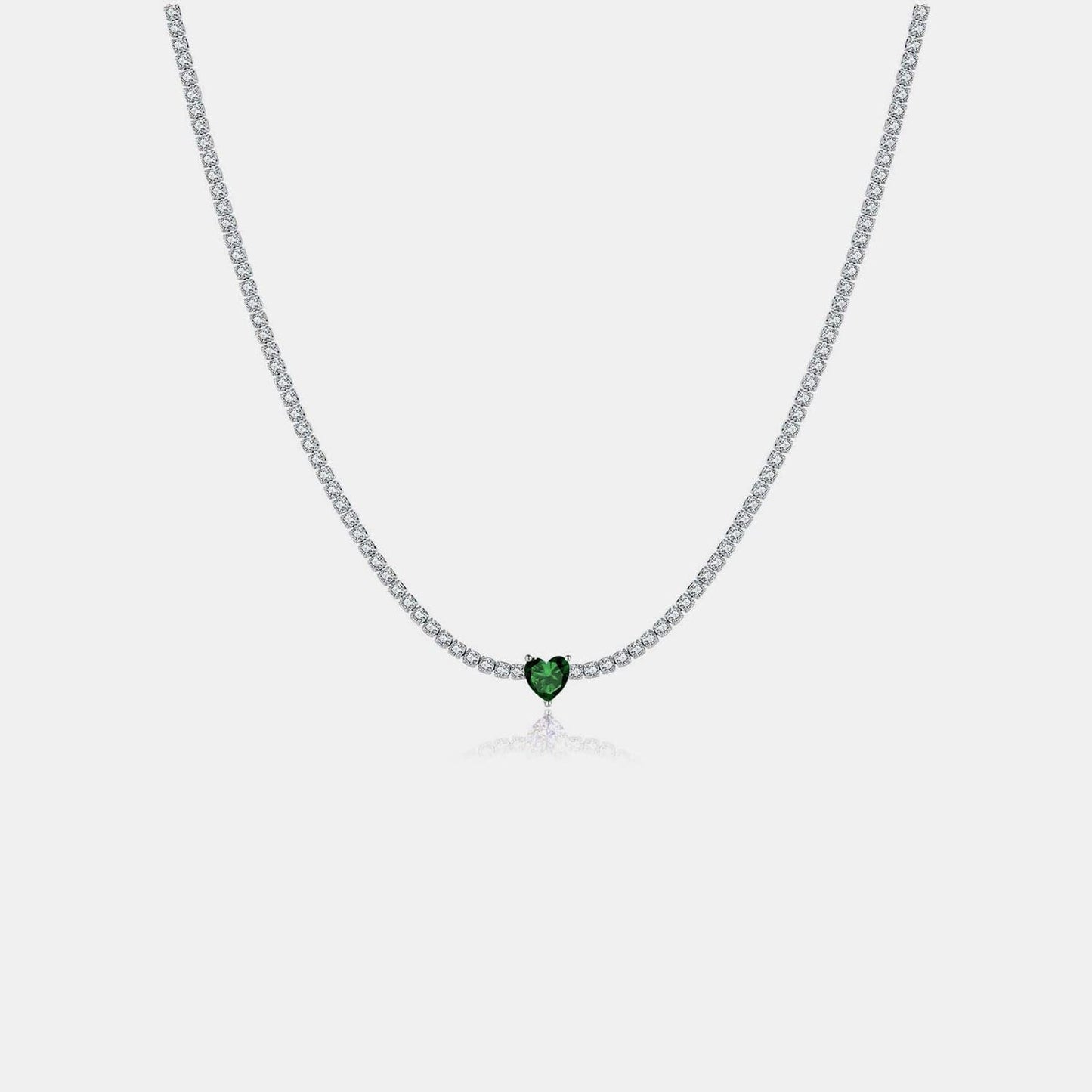 Inlaid Zircon Heart 925 Sterling Silver Necklace.