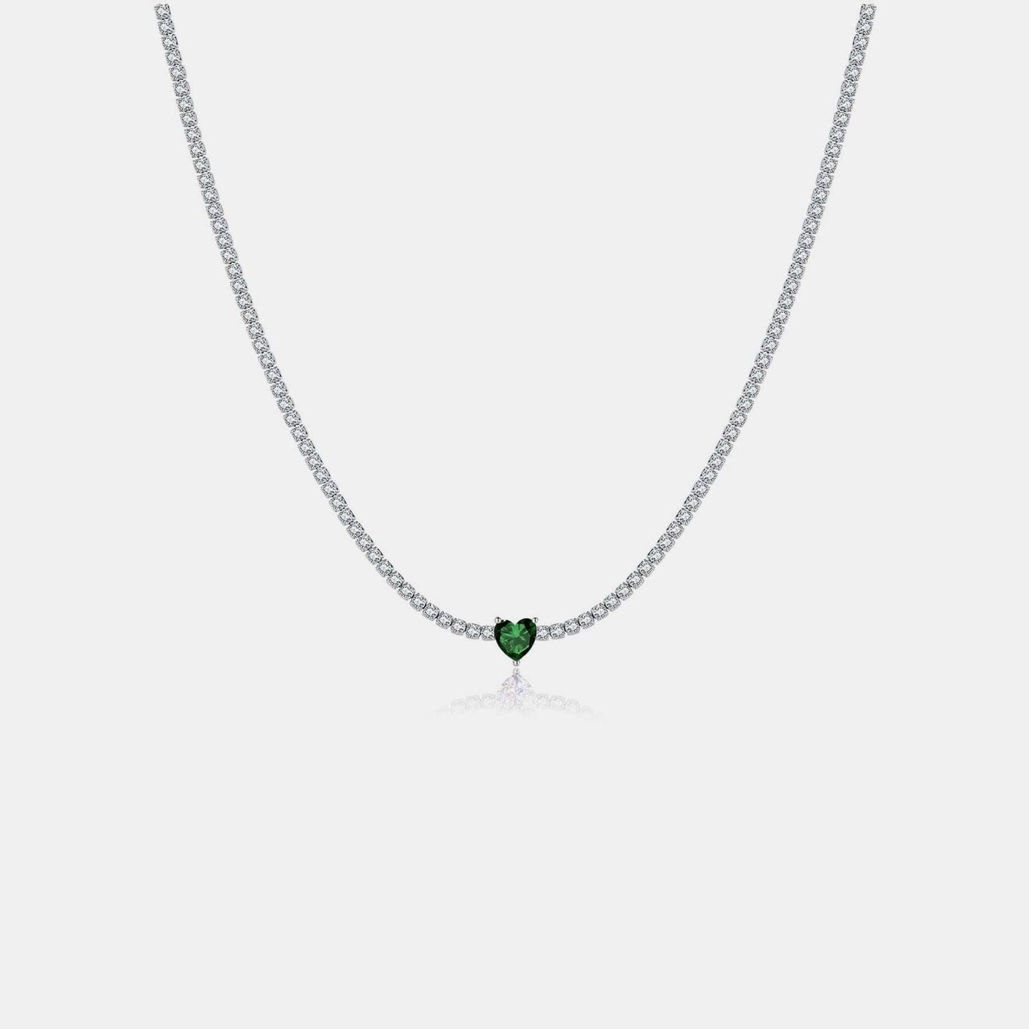 Inlaid Zircon Heart 925 Sterling Silver Necklace.