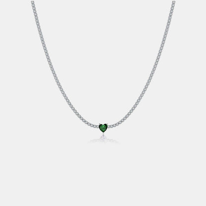 Inlaid Zircon Heart 925 Sterling Silver Necklace.