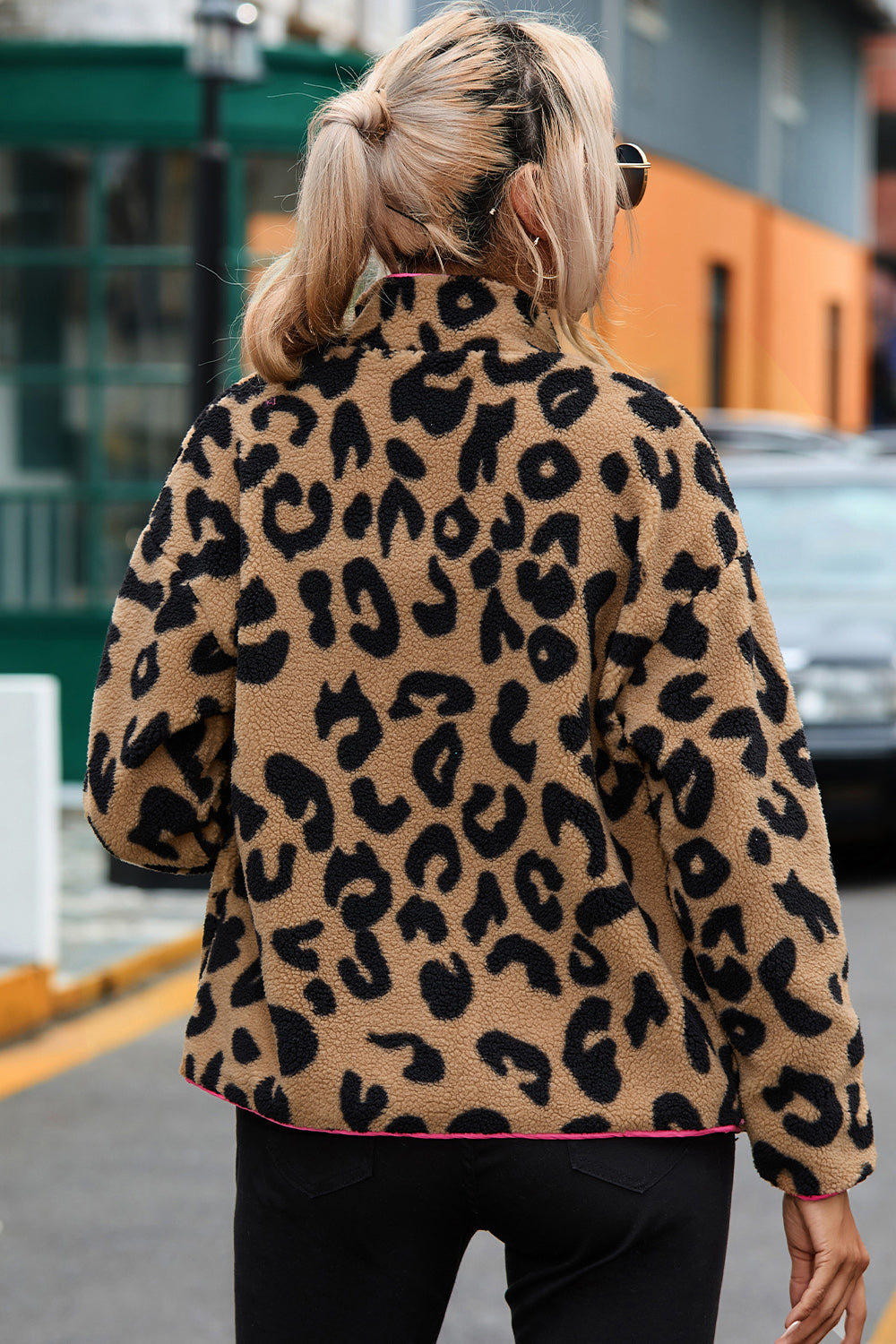 Leopard Zip-Up Dropped Shoulder Jacket Coco’s Tee Boutique