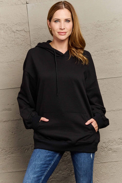 Chic long sleeve dropped shoulder hoodie with pockets