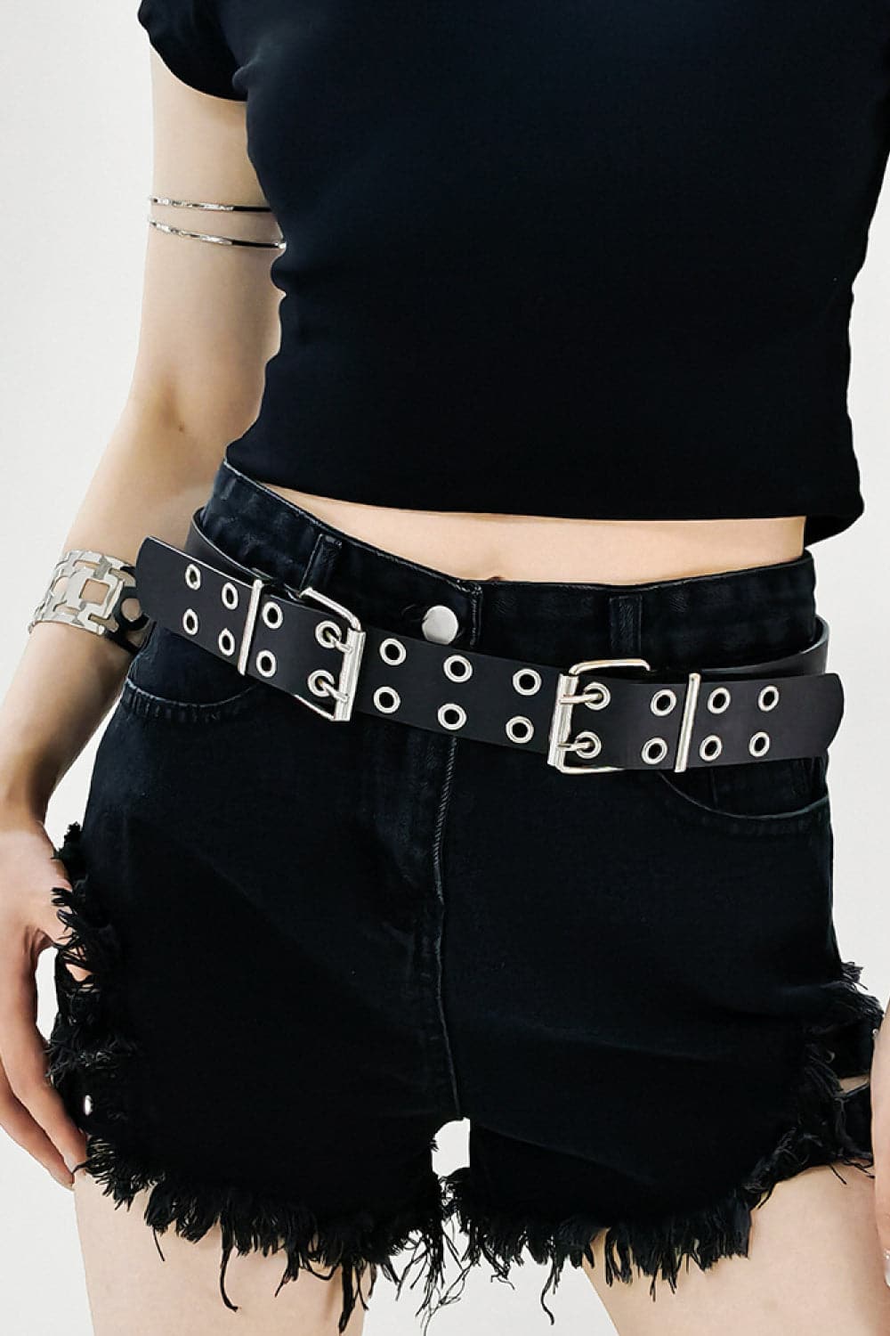 PU Leather Two Row Eyelet Belt.