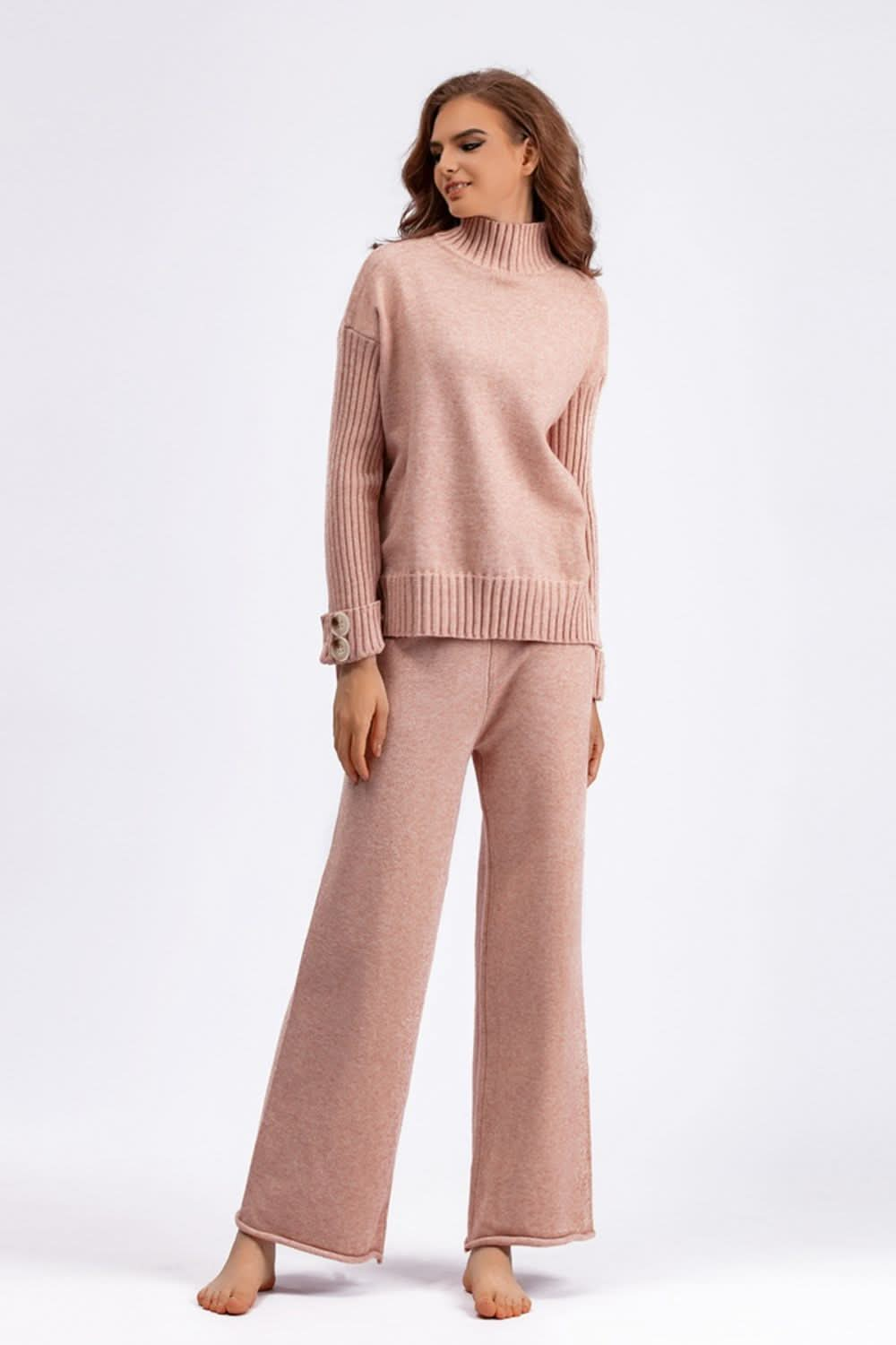 Chic Basic High-Low Turtleneck Sweater Set with Pants