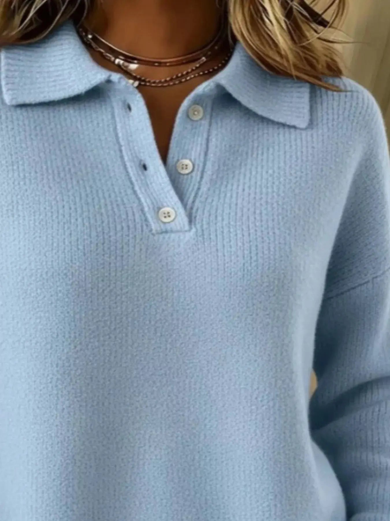 Full Size Half Button Collar Drop Shoulder Sweater Plus Size Simply Love