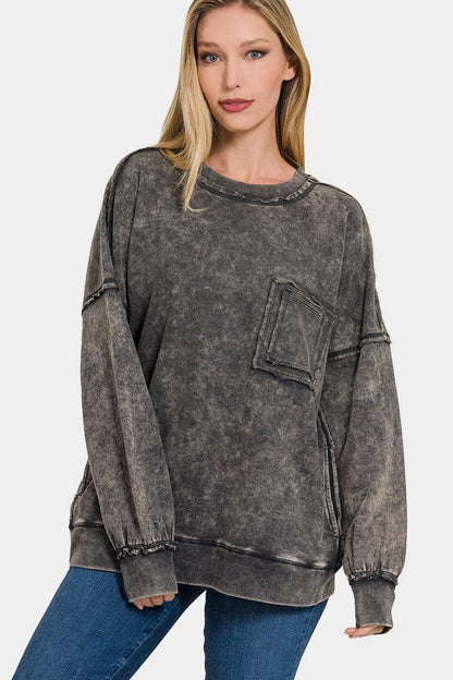 Trendy exposed seam sweatshirt with dropped shoulders