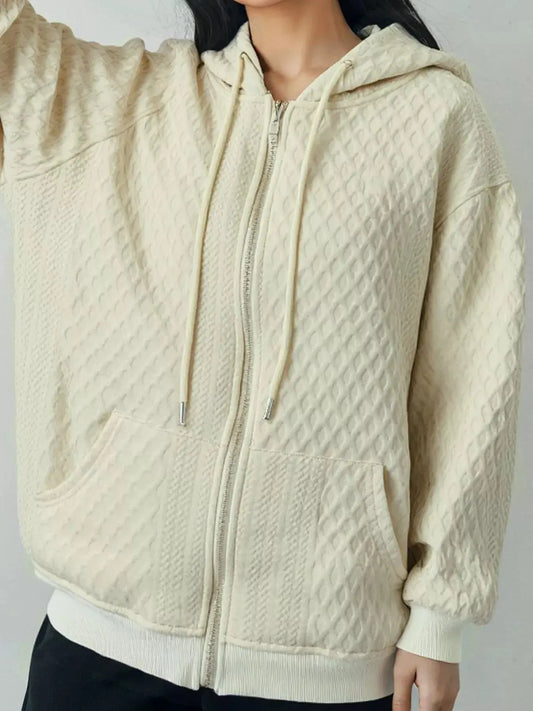 Textured Knit Zip-Up Hoodie Simply Love