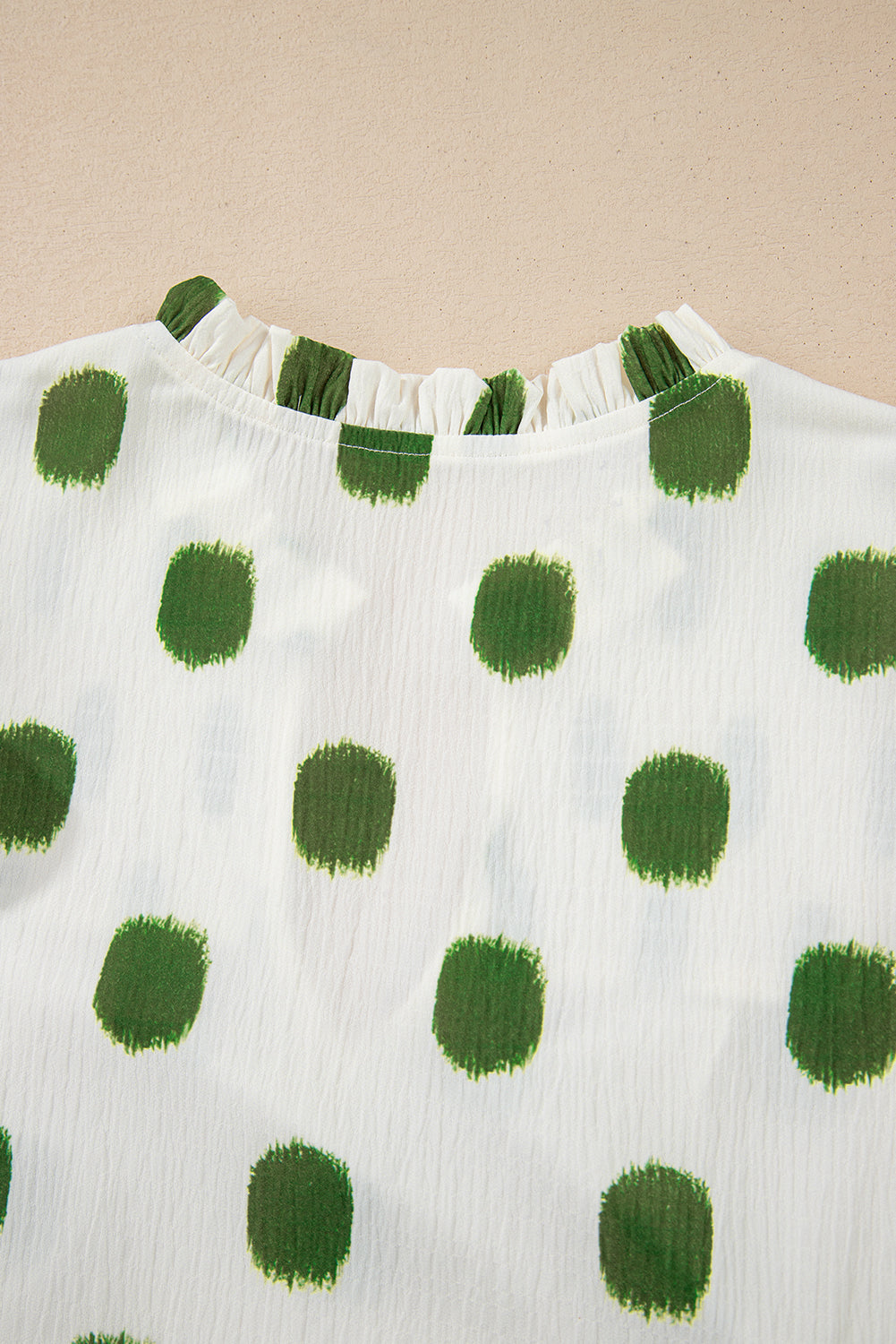 Black Polka Dot Print Smocked Notched Neck Balloon Sleeve Blouse Divine Design4U