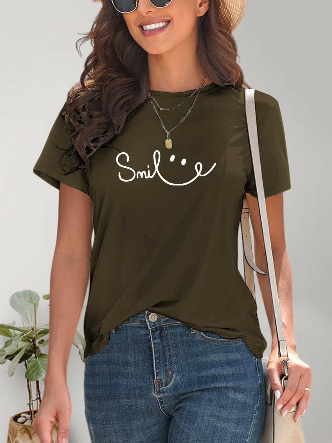 SMILE Round Neck Short Sleeve T-Shirt.