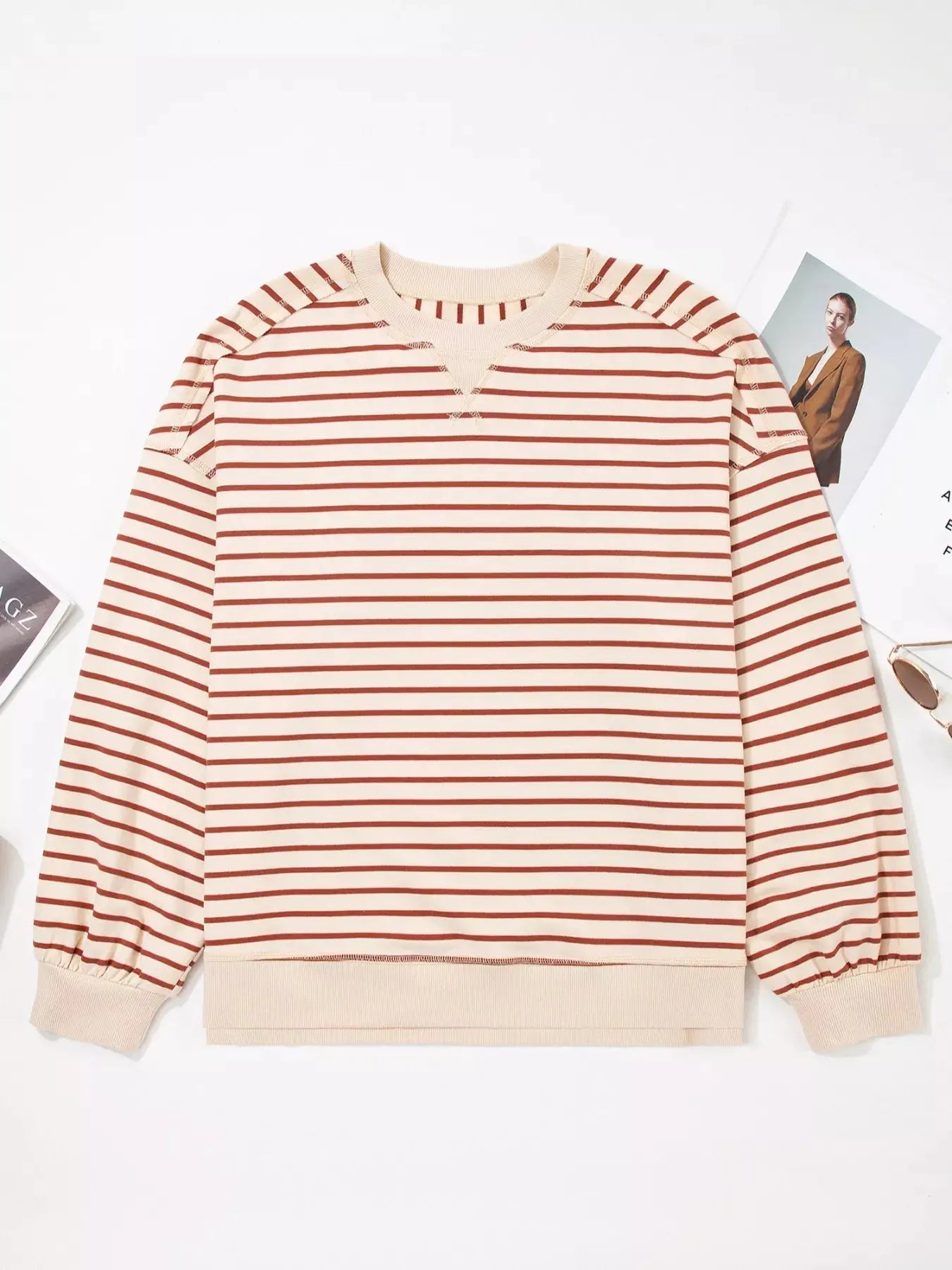 Striped Crew Neck Casual Sweatshirt Simply Love