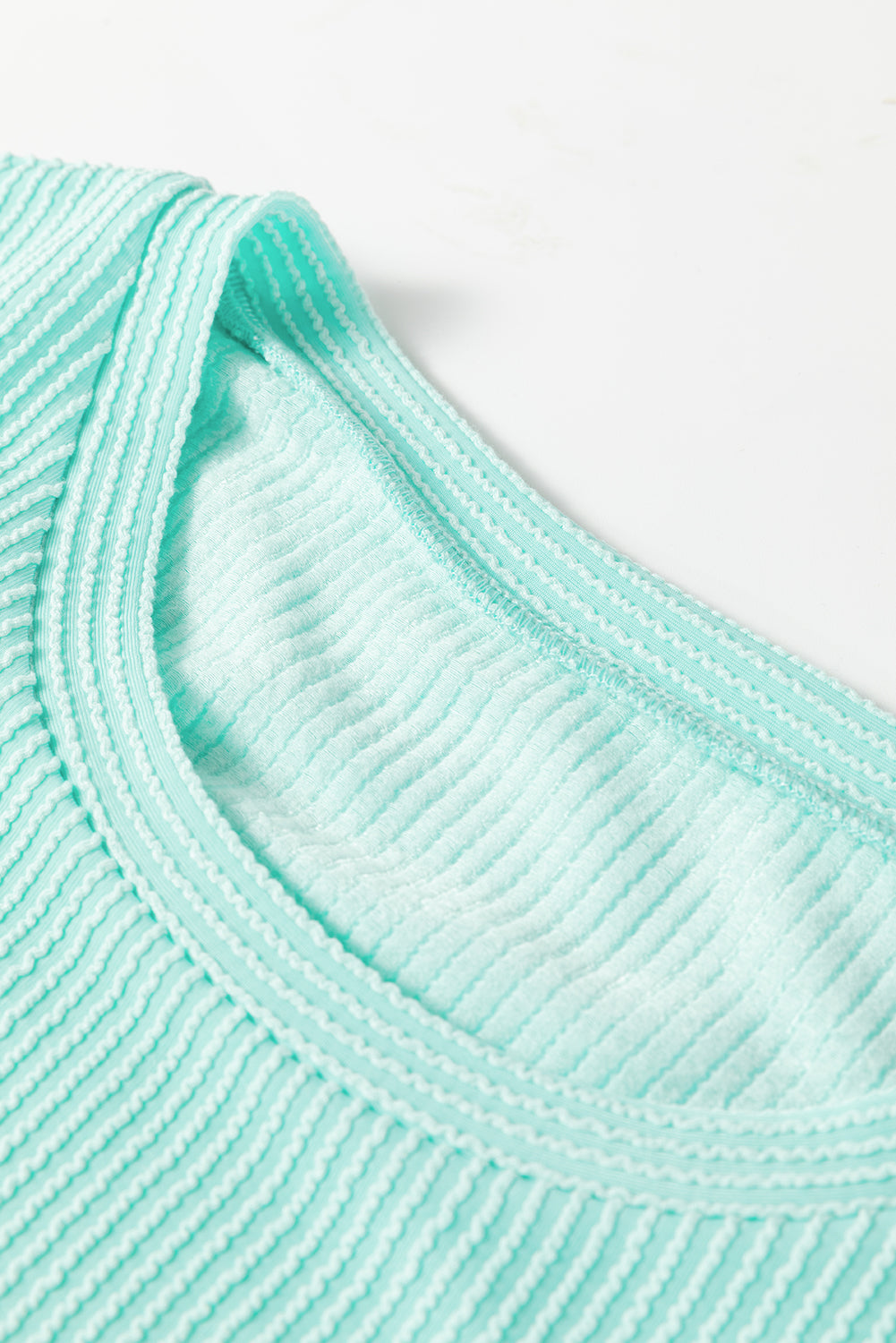 Light Blue Twisted Rib Contrast Pocket Knit Crew Neck Plus Size T Shirt Love Salve