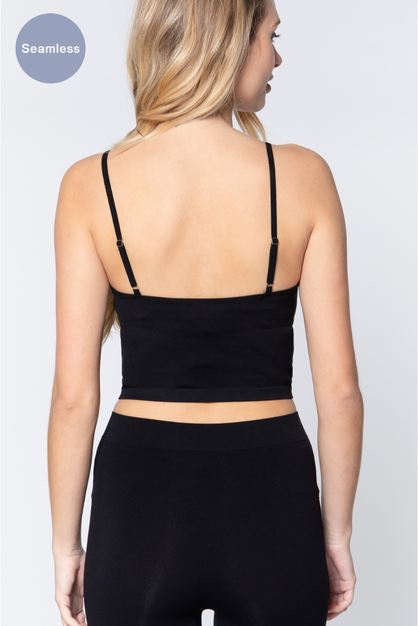 ACTIVE BASIC Round Neck Crop Rib Seamless Cami.