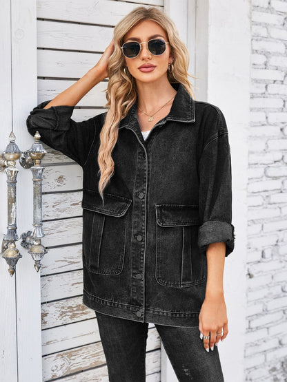 Chic button-up denim jacket with long sleeves