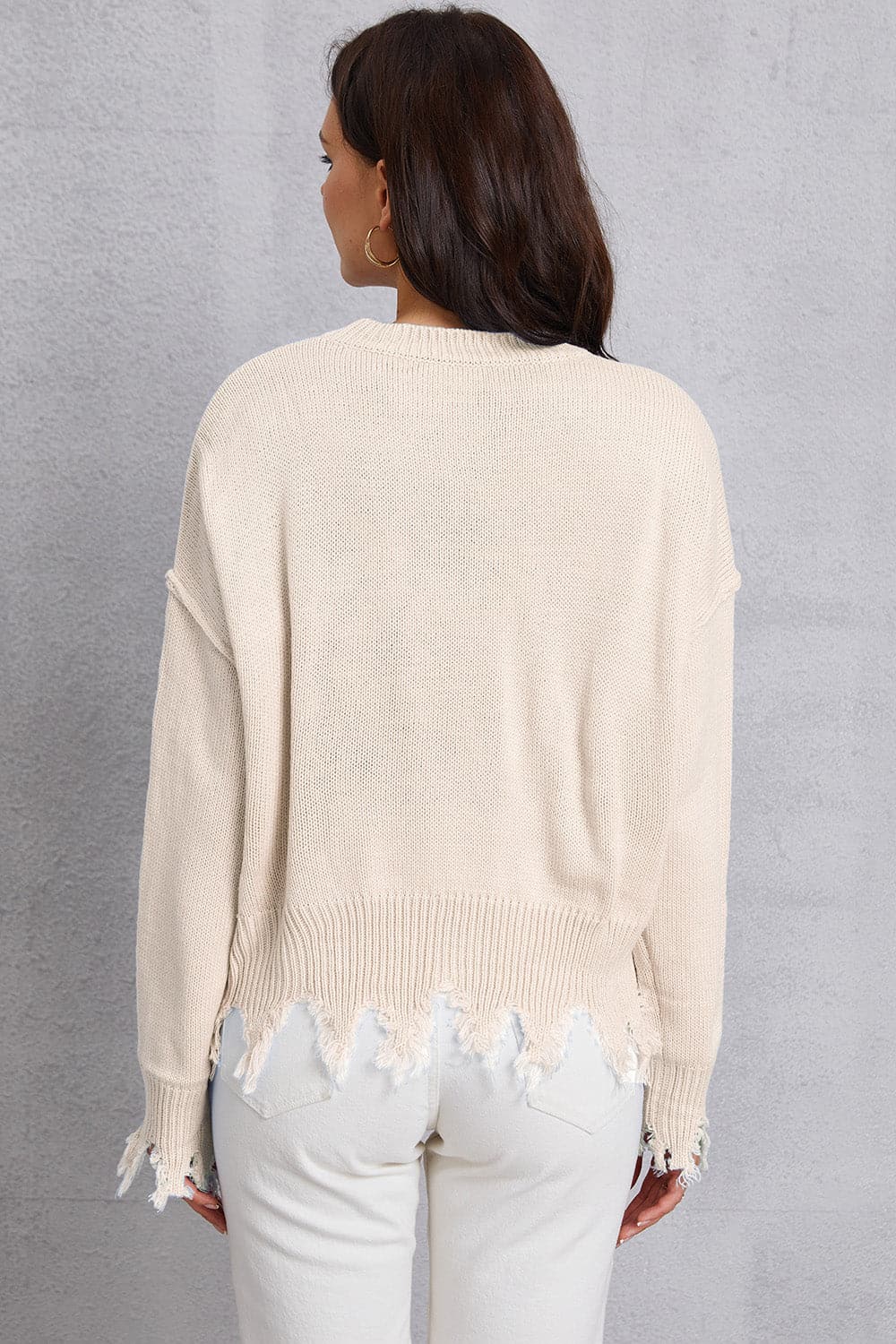 Lip Fringe Round Neck Sweater.