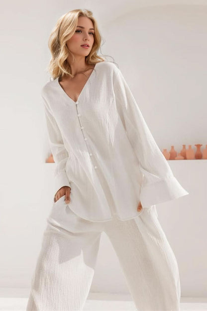 Cozy Comfort Buttery-Soft V-Neck Long Sleeve Top and Pants Ensemble