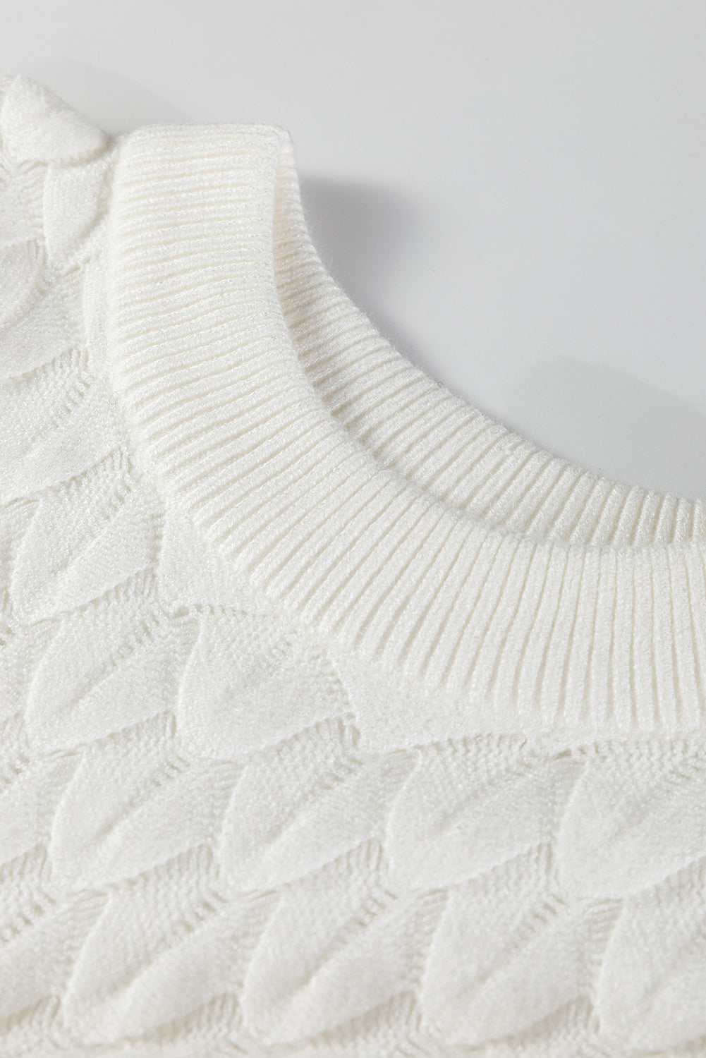 White Fish Scale Knit Ribbed High Neck Short Sleeve Sweater Dear-Lover Dropshipping