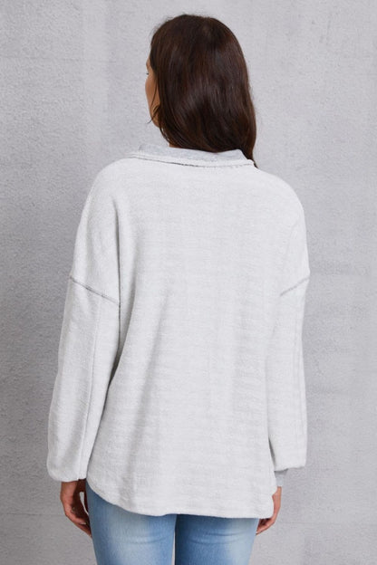 Half Button Dropped Shoulder Sweatshirt.