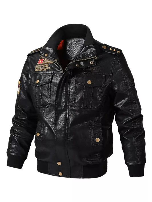 Mens Plus Size Zip Up Leather Jacket With Patches And Embroidered Badges Simply Love