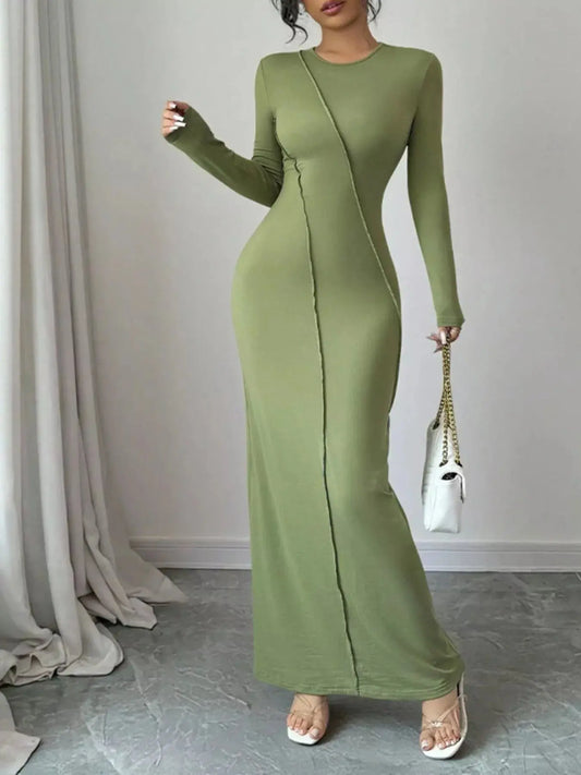 Exposed Seam Long Sleeve Maxi Dress Simply Love