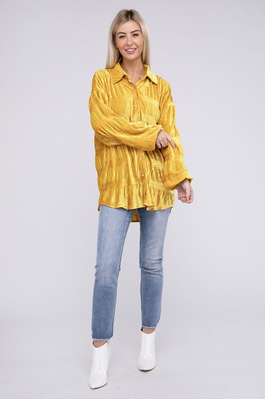 Wrinkle effect velvet shirt