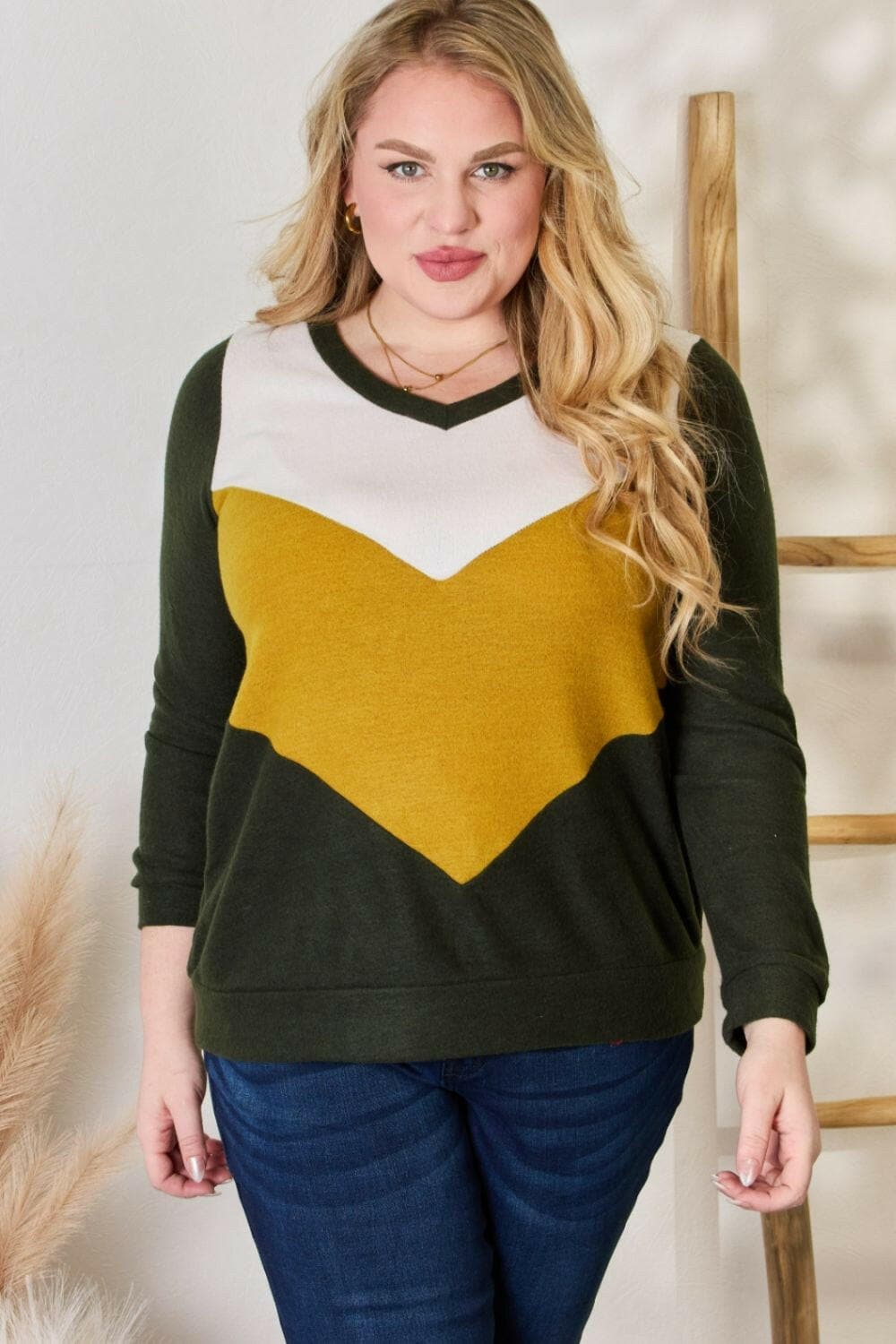 Hailey & Co Full Size Colorblock V-Neck BlouseElevate Your Wardrobe with the Hailey &amp; Co Full Size Colorblock V-Neck Blouse
 Transform your style with the Hailey &amp; Co Full Size Colorblock V-Neck Blouse, Love Salve Full Size ColorblockBlouses