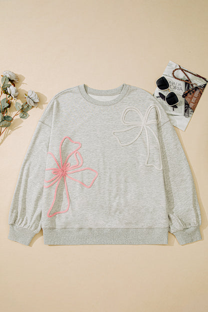Light Grey Plus Size Embroidered Drop Shoulder Sweatshirt