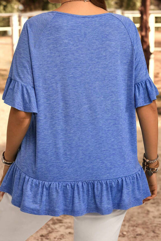 Dusk Blue Ruffled Short Sleeve Plus Size Casual Blouse Dear-Lover Dropshipping
