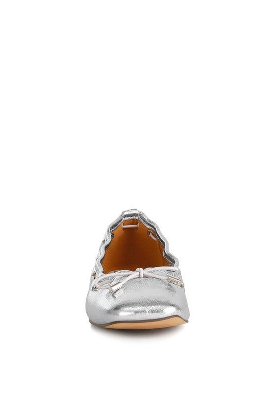 Chic metallic bow detail ballerinas with eyelet accents