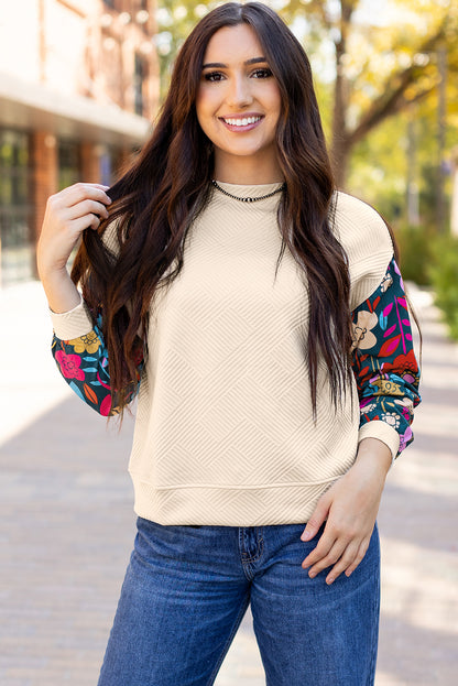 White floral sleeve knit top