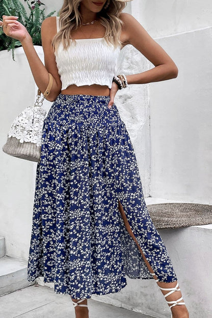 Ditsy Floral Slit High Waist Skirt.