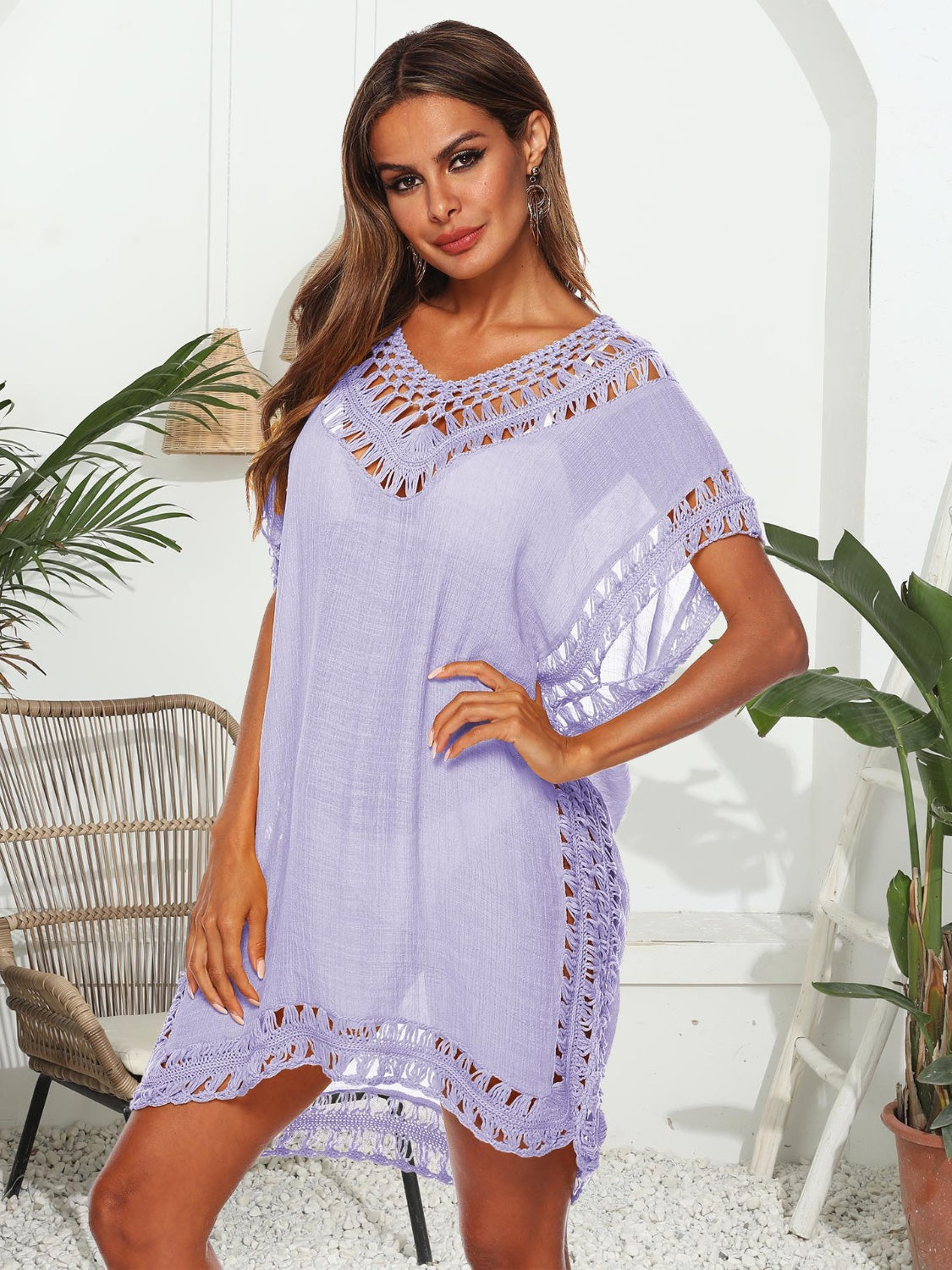 Cutout V-Neck Short Sleeve Cover-Up Coco’s Tee Boutique