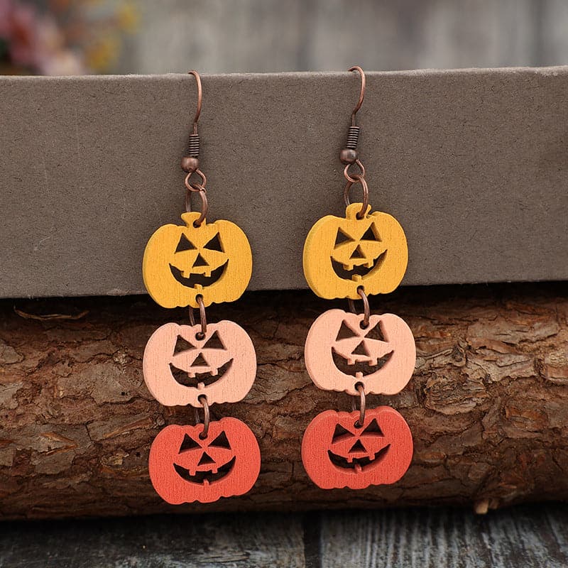 Wooden Contrast Pumpkin Earrings.