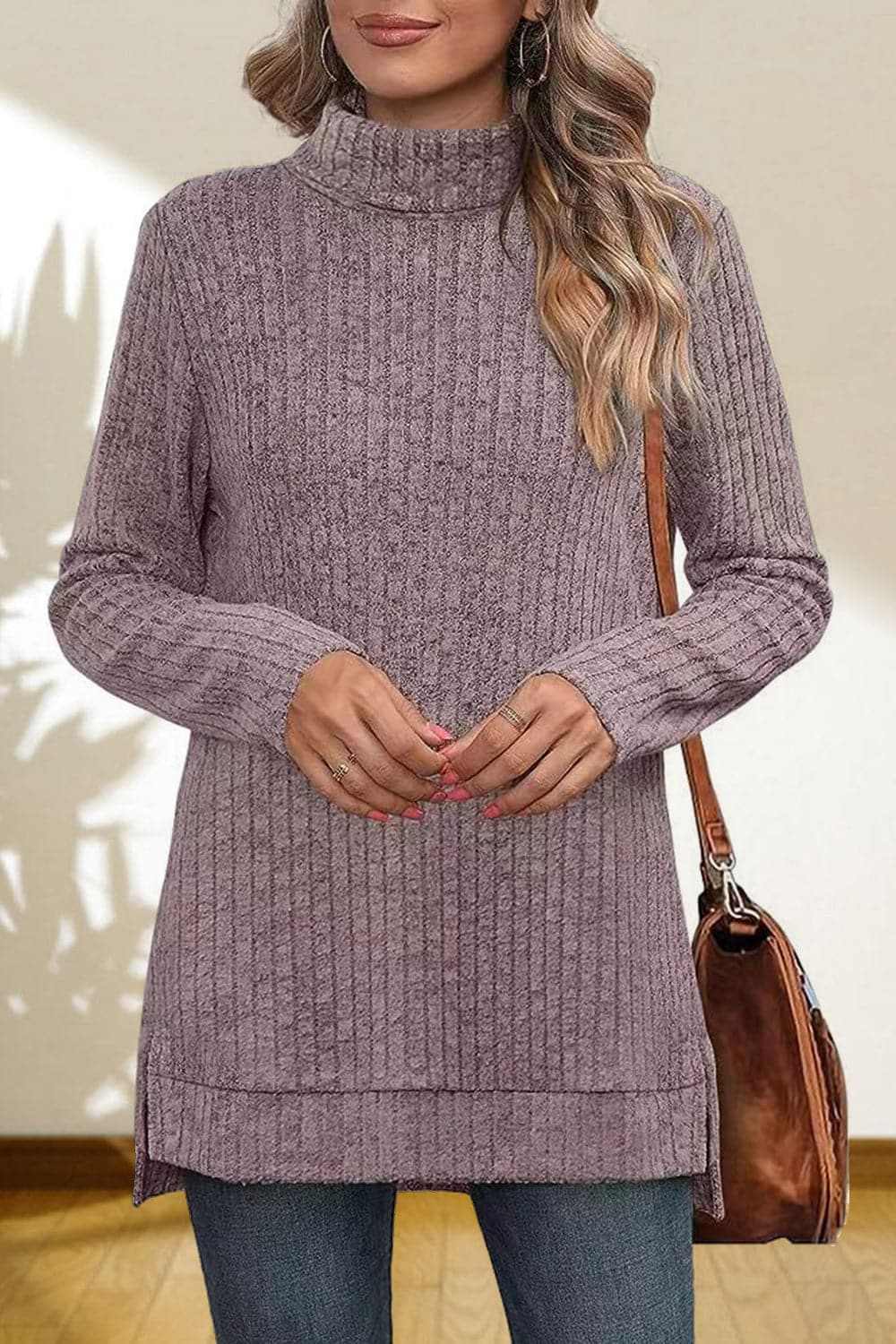 Chic high-low turtleneck top - Love Salve 